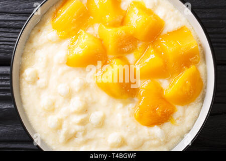 Vegetarische tapioka Pudding mit Kokosmilch und frischer Mango close-up in einer Schüssel auf den Tisch. horizontal oben Ansicht von oben Stockfoto