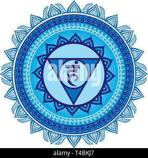 Blaue Kehle Energie vishuddha chakra Mandala geistliche heilige Abbildung: Form Stockfoto