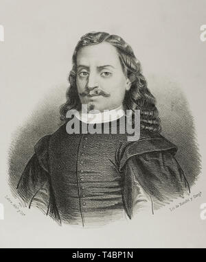 Bartolome Esteban Murillo (1618-1682). Spanischen Barock Maler. Zeichnung von Letre. Die Lithographie. Porträt. Cronica de España, Historia y Ilustrada Descriptiva de Sus Provincias. Andalusien, 1867. Stockfoto