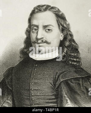 Bartolome Esteban Murillo (1618-1682). Spanischen Barock Maler. Zeichnung von Letre. Die Lithographie. Porträt, Detail. Cronica de España, Historia y Ilustrada Descriptiva de Sus Provincias. Andalusien, 1867. Stockfoto