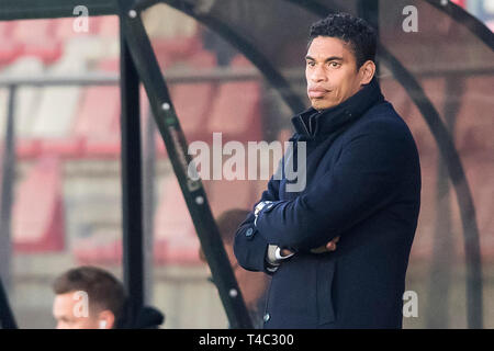 AMSTERDAM, Sportpark De Toekomst, 15-04-2019, Saison 2018 / 2019, Niederländische Keuken Kampioen Divisie. Endergebnis5-2, Jong Ajax-Trainer Michael Reiziger während des Spiels Jong Ajax-Go Ahead Eagles Stockfoto