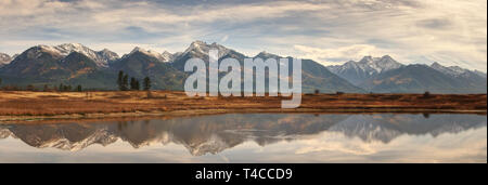 Panorama des reflektierten Rocky Mountains in Montana im Herbst. Stockfoto