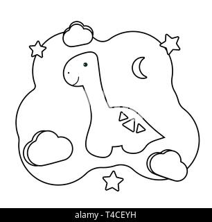 Süße Dino. Färbung Seite mit Dinosaurier. Druckbare Spiel auf thematische Archäologie. Pädagogische Card für Kinder im Vorschulalter. Vector Illustration Auto Stock Vektor