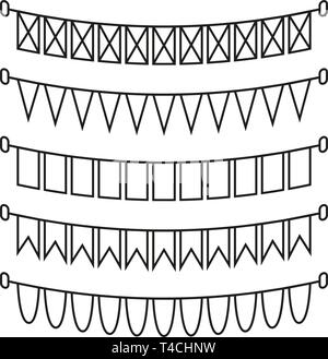 Line Art schwarz und weiß Urlaub Fahnen. Stock Vektor