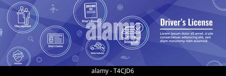 Treiber Test & Lizenz Icon Set und Web Header Banner Stock Vektor