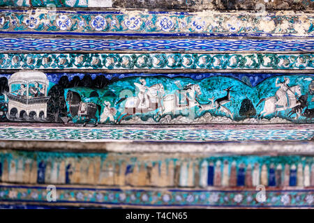 Wandmalereien in der Veranda, Chitra Mahal, Horny Smokovec, Horny Smokovec, Rajasthan, Indien Stockfoto