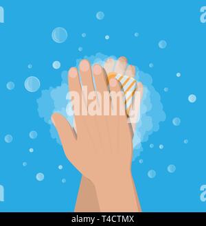 Man wäscht sich die Hände mit Seife, Hygiene. Vector Illustration im flachen Stil Stock Vektor