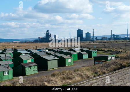 Fishermans Huts in South Gare, Redcar, Stockfoto