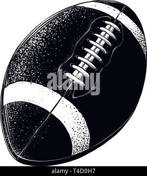 Vektor Zeichnung der Rugby Ball in schwarzer Farbe auf weißem Hintergrund. Grafische Darstellung, von Hand zeichnen. Zeichnung für Poster, Dekoration und Stock Vektor