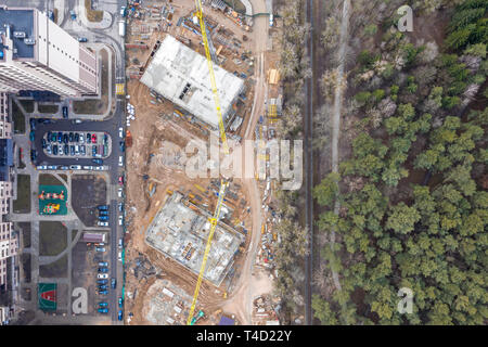 Luftbild der Baustelle. die Entwicklung von neuen Wohngebiet.Drone Fotografie Stockfoto