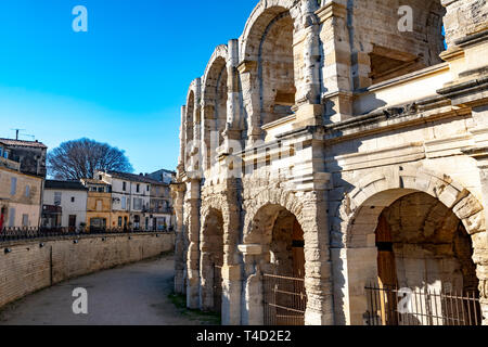 Römische Amphitheater in Arles, Provence Alpes Cote d'Azur in Frankreich. Stockfoto