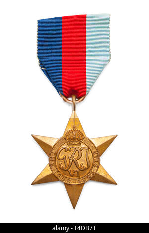 Britische Weltkrieg zwei militärische Service Star Medaille schneiden Sie auf Weiß. Stockfoto