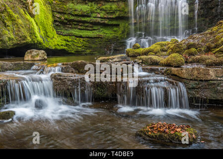 Die Wasserfälle bei Scaleber Kraft, in der Nähe der in den Yorkshire Dales vereinbaren Stockfoto