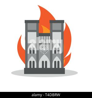 Frankreich - 15 April 2019 Feuer in der Kathedrale von Notre Dame-Vector Illustration Stock Vektor