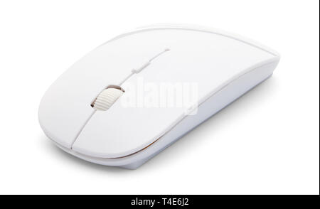 Wireless White Optische Computermaus Betrachtungswinkel und isoliert auf weißem Hintergrund. Stockfoto