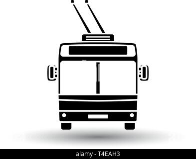 Trolleybus Symbol Vorderansicht. Schwarz auf weißem Hintergrund mit Schatten. Vector Illustration. Stock Vektor