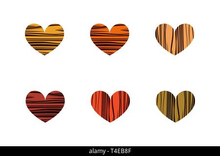 Gestreifte Herzen. Vector Illustration. Valentines Tag Icons einstellen Stock Vektor