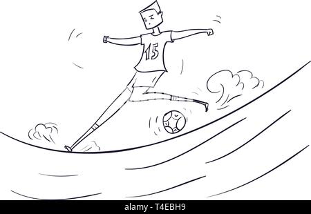 Hand gezeichnet Cartoon läuft Fußball Spieler mit Ball. Vektor Stock Vektor