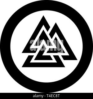 Valknut Symbol im Kreis runden schwarzen Farbe Vektor-illustration Flat Style simple Image Stock Vektor