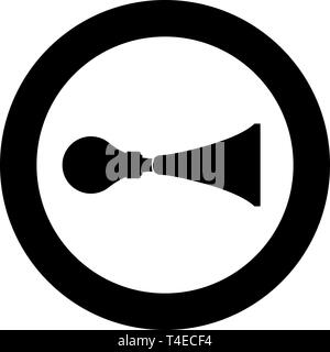 Auto horn Klaxon® Vintage Style Auto single tube Air Horn Hupe Auto pfeifen Sirene Summer Symbol im Kreis runden schwarzen Farbe Vektor-illustration flach Stock Vektor