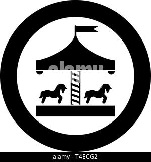 Karussell Kreisverkehr Merry-go-round Vintage Merry-go-round Symbol im Kreis runden schwarzen Farbe Vektor-illustration Flat Style simple Image Stock Vektor