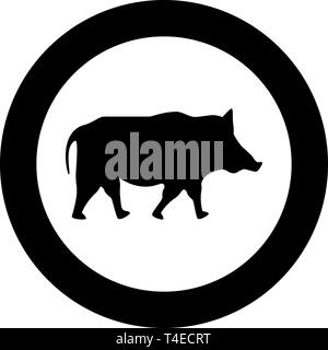 Wildschwein Wildschwein Schwein Warzenschwein Symbol im Kreis runden schwarzen Farbe Vektor-illustration Flat Style simple Image Stock Vektor