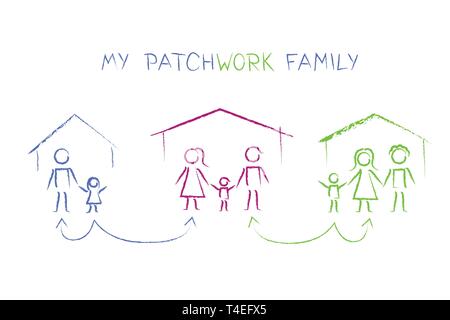 Große Patchwork-familie zeichnung Vektor-illustration EPS 10. Stock Vektor