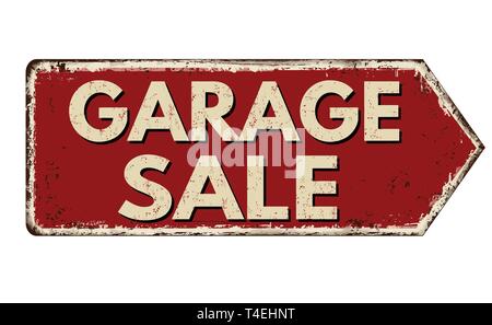 Garage Verkauf Oldtimer rostiges Metall Zeichen auf weißem Hintergrund, Vector Illustration Stock Vektor