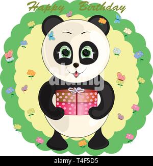 Geburtstag Grußkarte mit Panda. cartoon Vector Illustration. Stock Vektor