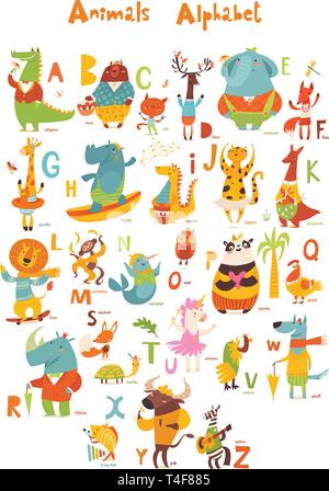 Vektor Tiere abc mit cute Cartoon Tiere und Buchstaben. Stock Vektor
