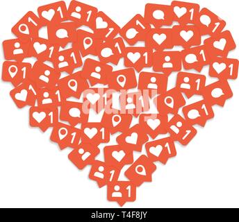 Herzform Medien Komposition mit wie, Kommentar und Abonnement. Soziale Medien wie. Stock Vektor