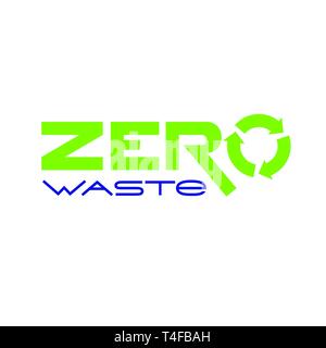 Null Abfall Emblem mit rotierenden Lebenszyklus oder recyceln Sie Pfeile Symbol. Entsorgungskonzept isoliert Abbildung auf weißen Hintergrund. - Vektor Stock Vektor