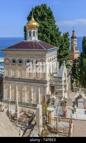 Frankreich, Alpes Maritimes, Menton, Russische Friedhof, orthodoxe Kapelle // Frankreich, Alpes-Maritimes (06), Menton, Saint-Florent-le-Vieil Russe, Chapelle orthodoxe Stockfoto