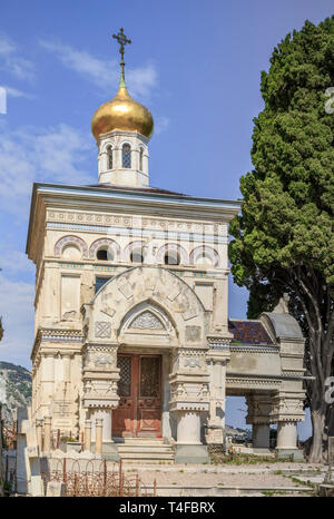 Frankreich, Alpes Maritimes, Menton, Russische Friedhof, orthodoxe Kapelle // Frankreich, Alpes-Maritimes (06), Menton, Saint-Florent-le-Vieil Russe, Chapelle orthodoxe Stockfoto