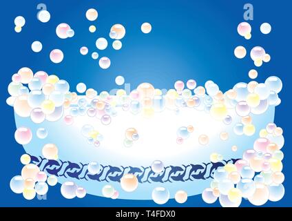 Eine Badewanne auf blauem Hintergrund mit Blasen, Vector Illustration Stock Vektor