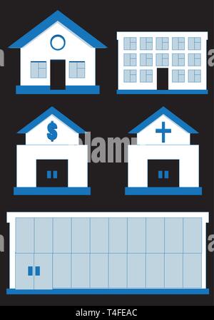 Satz von Haus Symbole isoliert auf Schwarz, Vektor, Abbildung Stock Vektor