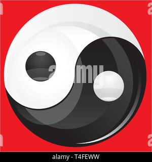 Glitter Yin yan schwarze und weiße Zeichen auf Rot, Vector Illustration isoliert Stock Vektor