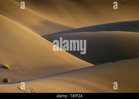 Tanz von Licht und Schatten in den sandigen Hügel von maranjab Wüste, Iran Stockfoto