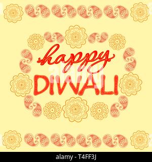 Happy Diwali - ein Urlaub in Indien. Herzlichen Glückwunsch und ein Rahmen mit indischen Mustern. Schrift, Text Verarbeitung. Stock Vektor