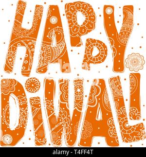 Happy Diwali - ein Urlaub in Indien. Herzlichen Glückwunsch und ein Rahmen mit indischen Mustern. Schrift, Text Verarbeitung. Stock Vektor