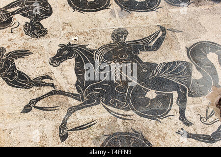 Detail von Nettuno triumph Mosaik in der Thermen des Neptun in der Römischen archäologischen Ausgrabungen von Ostia Antica - Italien Stockfoto