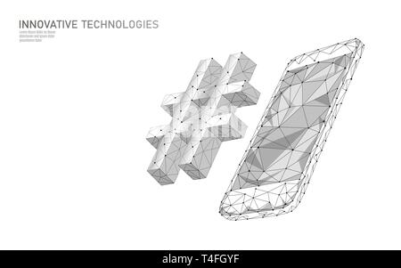 3D-Hashtag symbol Weiß neutral Low Poly. Kommunikation online social media Aktie Suche Beiträge. Informationen Innovation web Technologie smartphone Stock Vektor