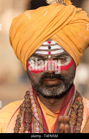 Porträt eines Sadhu (heiliger Mann), Hampi, Indien Stockfoto