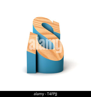 Buchstabe S Holz- geneigte Schrift. 3D-Rendering Stockfoto