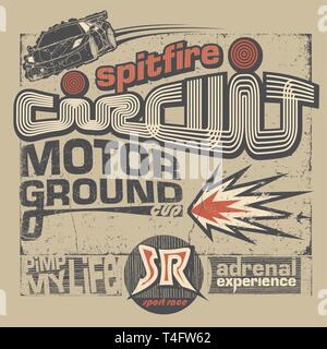 Stromkreis Motor vintage Abbildung mit Schriftzug Stock Vektor