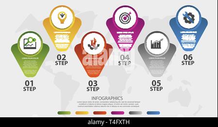 Moderne 3D-Vektor Illustration. Kreisförmige Infografik Vorlage mit 6 Elemente, Symbole und Zahlen. Für Business, Präsentationen, Web Design Stock Vektor