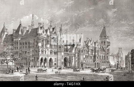 Die Royal Courts of Justice in London, England, die Fassade auf den Strand, hier im 19. Jahrhundert. Von London Bilder, veröffentlicht 1890 Stockfoto