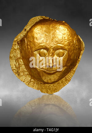 Goldtotenmaske von Grab V, Grab Kreis ein, Mykene. Die Maske ist von einer dünnen Schicht aus getriebenem Gold gefertigt und ist die einzige Maske von Grab Kreis ein mit Stockfoto