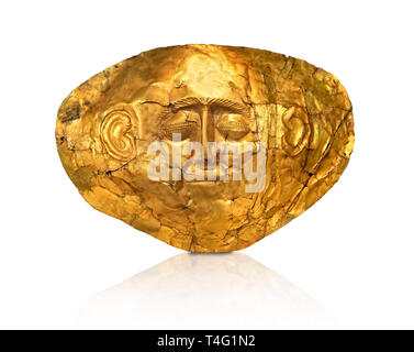 Goldtotenmaske von Grab Kreis ein, Mykene. 16. Jahrhundert v. Chr.. Die Maske ist von einer dünnen Schicht aus getriebenem Gold. 16. Jahrhundert v. Chr.. Athen Archaeologi Stockfoto