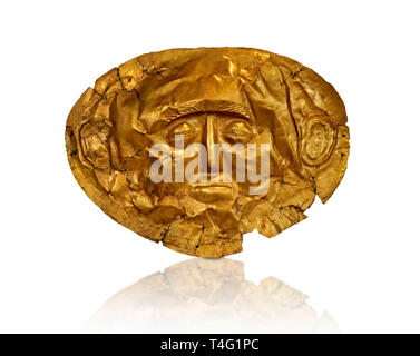 Goldtotenmaske von Grab IV, Grave Kreis ein, Mykene bekannt. 16. Jahrhundert v. Chr.. Die Maske ist von einer dünnen Schicht aus getriebenem Gold. 16. Jahrhundert v. Chr.. Katze Stockfoto